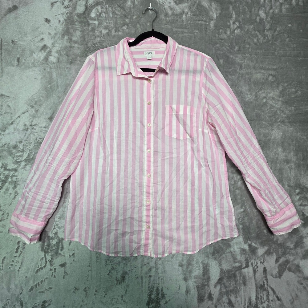 J.Crew Re-Imagined Pink White Striped Cotton Button Down Shirt XL Womens